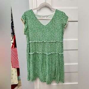 THML green floral tiered mini babydoll dress